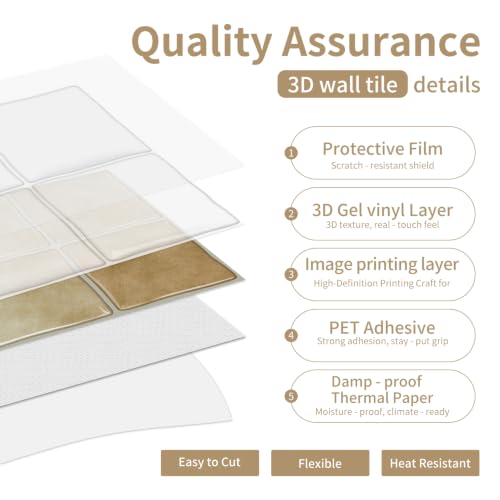 20pcs Peel and Stick Backsplash Wall Tiles,Sandy Beige 6"x6" - color: Sandy Beige