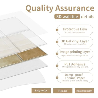 20pcs Peel and Stick Backsplash Wall Tiles,Sandy Beige 6"x6" - color: Sandy Beige