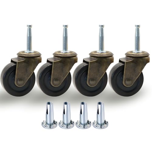 2 Inch Antique Brass Caster Wheels, Rubber Casters 5/16 Inch x 1-1/2 Inch (8 x 38mm) Stem SocketsCaster for Sofa, Chair, Cabinet, Dresser Vintage Furniture Set of 4 - style: 2 inch Antique Caster