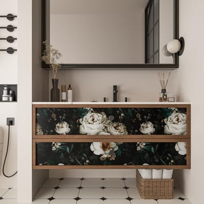 Laatse Dark Black Floral Wallpaper Peel and Stick 17.5" × 118" - color: Black/White, size: 17.5" x 118"