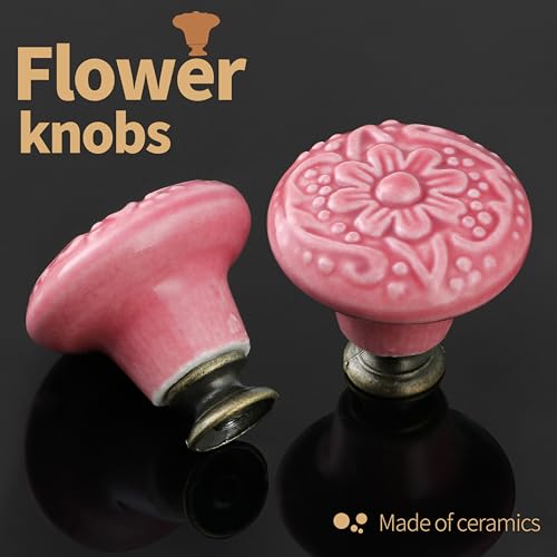 Ceramic Knobs, Embossed Floral Design - Rose Red, 20pcs - color: Rose Red