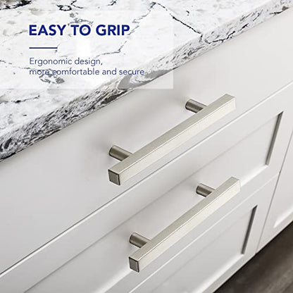 Brushed Nickel Cabinet Handles Drawer Pulls 3.75 Inch CC 10 Pack - color: Brushed Nickel Square T-Shaped, size: 3-3/4" Hole Center