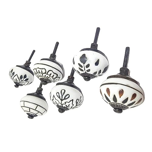 Set of 10 Ceramic Cabinet Colorful Knobs for Kitchen, Cabinet, Drawer, Wardrobe (Black & White2) - color: Black & White2