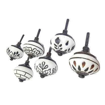 Set of 10 Ceramic Cabinet Colorful Knobs for Kitchen, Cabinet, Drawer, Wardrobe (Black & White2) - color: Black & White2