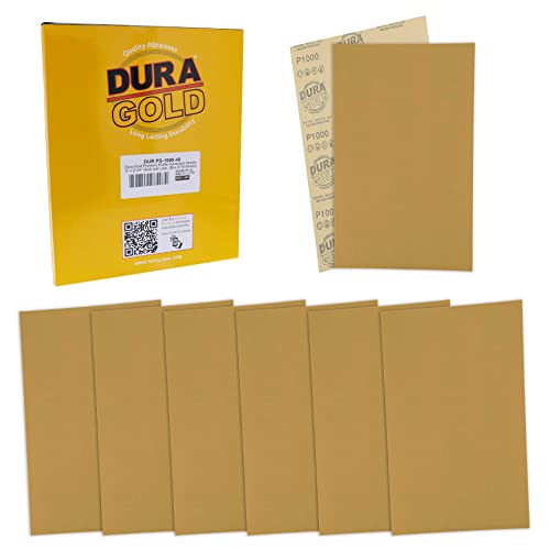 Dura-Gold Premium 5" x 2.75" Gold Sandpaper Sheets, 1000 Grit (Box of 40) - style: 1000 Grit