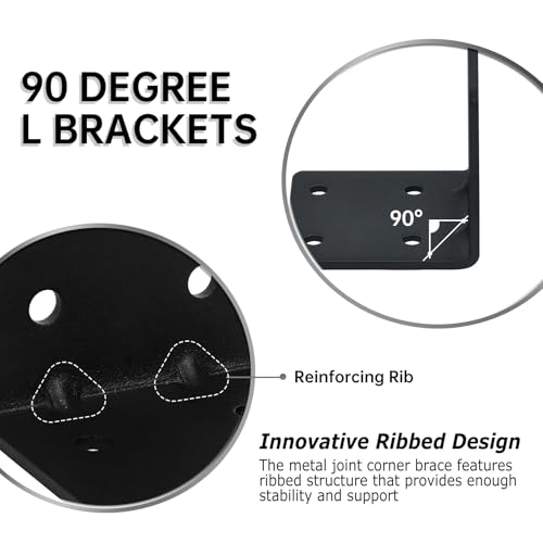 4 Pack L Brackets for Wood Matte Black Strong Corner Brace, Ribbed Corner Brackets for Wood Projects Furniture Fix and Replacement, Easy to Install, 2.5 x 2.75 x 2.75 in - size: 2.75x2.5in