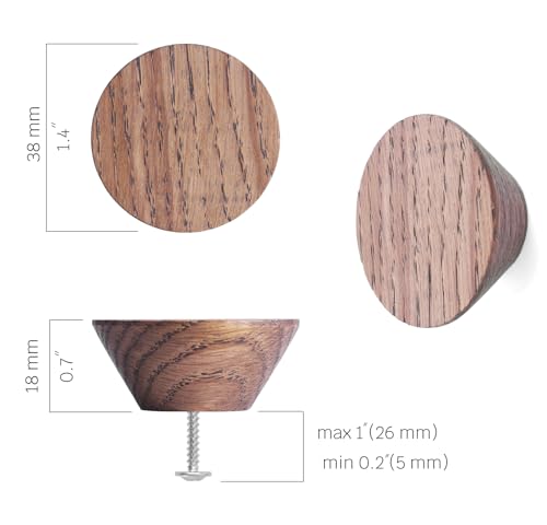 6 Pack Wood Cone Cabinet Knobs (Brown) - 1 ½ " Diameter Round Shape - Wooden Drawer Pulls for Cabinets Doors, Dresser and Drawers Knob, Kitchen Cabinet Door Handle - color: Brown 6 Pack