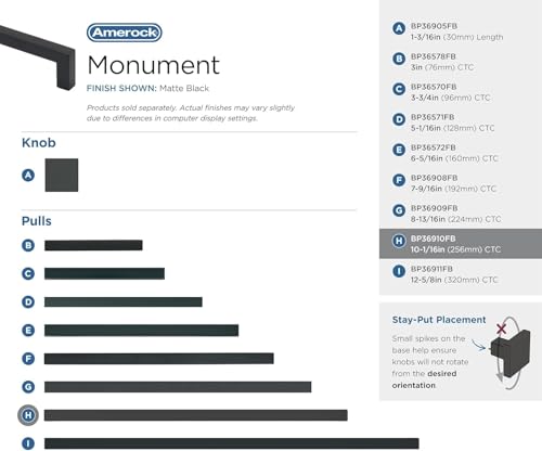 Amerock 10-1/16" Monument Matte Black Drawer Pull - color: Matte Black, size: 10-1/16 Inch (256 mm) Center-to-Center