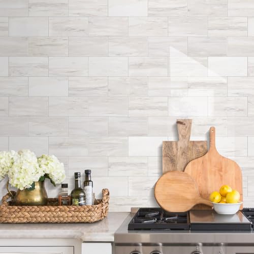 STICKGOO 10-Sheet Backsplash Peel and Stick Subway Tile(Thicker Design) - color: Faux Eurasian Wood Marble