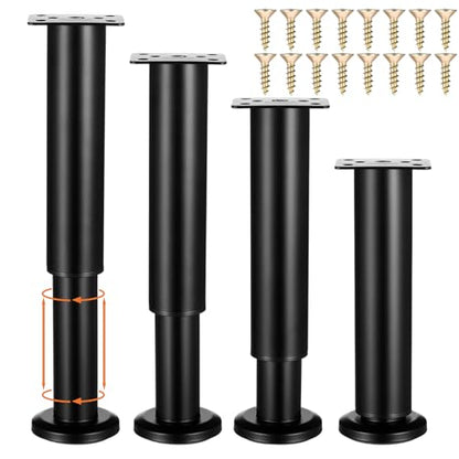 4 PCS Adjustable Furniture Legs, 7.08-13 Inch Heavy Duty Metal Support Legs for Bed, Sofa, Cabinet, Table, Black