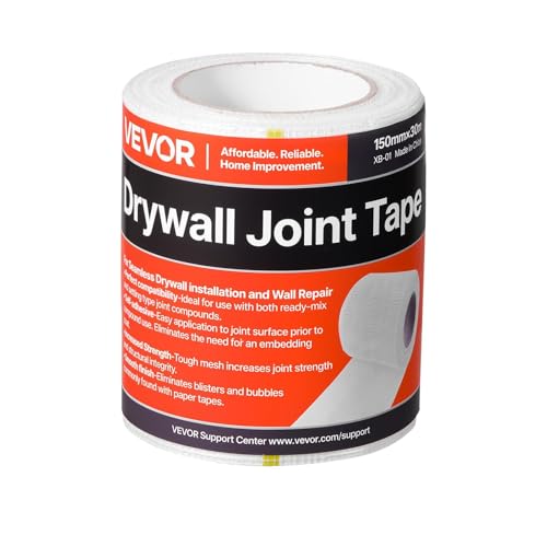 VEVOR Drywall Mesh Tape, 5.91 inch W x 98.43 ft L Self-Adhesive Fiberglass Drywall Joint Tape, 12 Rolls Dry Wall Patch for Easy Sheetrock Ceiling Crack Repair, to Achieve Smooth Even Wall Surface - color: White - 12-pack