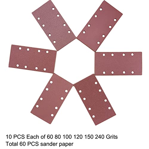 60 PCS Hook & Loop Sandpaper Sheets for 1/3 Sheet Sander – 60/80/100/120/150/240 Grit – Aluminum Oxide Sanding Paper for Wood, Metal, Paint & DIY Projects