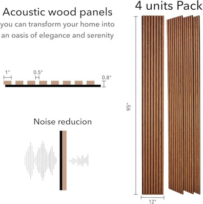 ZETY HOME Acoustic Wood Wall Panels, Slat 4-Pack, 94.5 in, Cherry - color: Oak Cherry