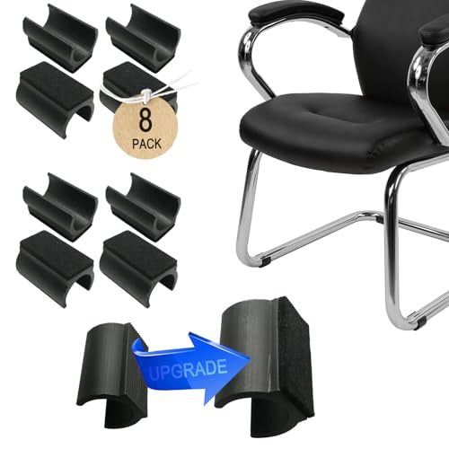 Rectangle U Shaped Sled Chair Leg Tips Cap with Felt Pads,Floor Protectors - color: 8pack-black, size: 19mm(3/4inch)-Diameter