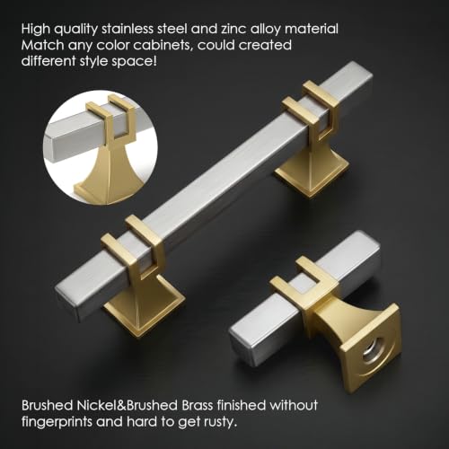 Goldenwarm Brushed Nickel and Gold Cabinet Pulls 3" Nickel and Brass Pulls - color: Brushed Nickel & Matte Gold, size: 3 Inch Hole Centers