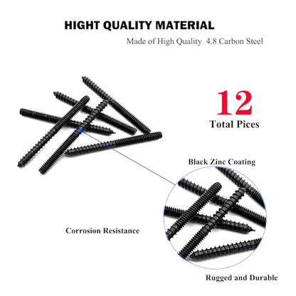 12 Pack 1/4-20 x 3 Inch Black Hanger Bolts - Double Headed, Carbon Steel, 1/4-20" Double Screw, Wood Dowel Screw - size: Black 1/4-20"x3"-12PCS