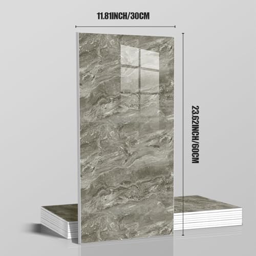 10pcs Marble Peel and Stick Waterproof Wall Panels,Heat-Resistant Backsplash Tile, 23.6"x11.8" PVC Foam Wall Sticker for Kitchen,Living Rooms, Bedrooms TV Walls,Grey (Not Real Tile 19.4Sq. Ft.) - color: Gray Marble Tiles, size: 23.6" x 11.8" x 2.5MM x 10P