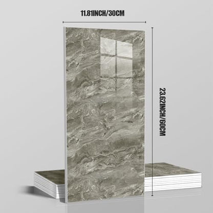10pcs Marble Peel and Stick Waterproof Wall Panels,Heat-Resistant Backsplash Tile, 23.6"x11.8" PVC Foam Wall Sticker for Kitchen,Living Rooms, Bedrooms TV Walls,Grey (Not Real Tile 19.4Sq. Ft.) - color: Gray Marble Tiles, size: 23.6" x 11.8" x 2.5MM x 10P