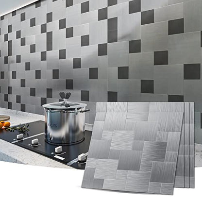 Art3d Metal Peel and Stick Backsplash Tile, 10-Pack, Brushed Silver - color: Brush Silver
