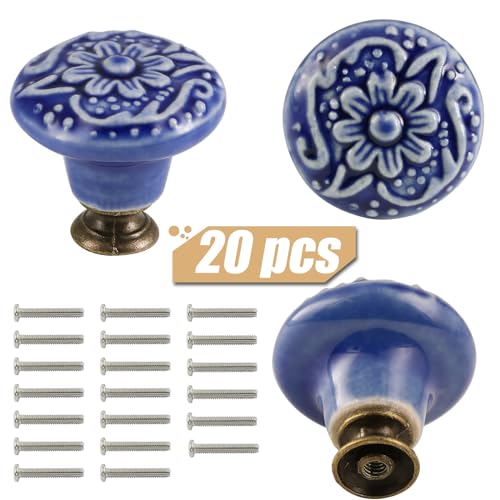 Ceramic Cabinet Knobs, Embossed Floral Design - Purple, 20pcs - color: Purple