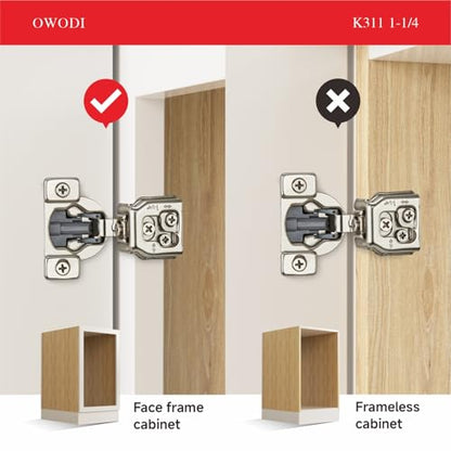 20 Pack Soft Close Cabinet Hinges for Face Frame Doors, 1-1/4 Inch Overlay Concealed Hinges, 105° 3-Way Adjustable, 35mm Cup, Nickel Finish with Screws - size: 1-1/4 inch Overlay