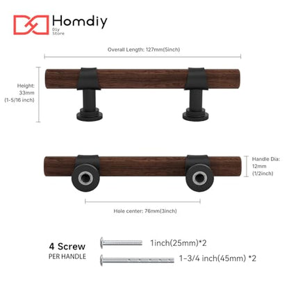 homdiy 10 Pack 3 Inch Hole Center Wood Cabinet Pulls Black Cabinet Handles - color: Walnut Wood Grain& Black, size: 3 in Hole Centers