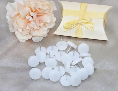 Shapenty White Nylon Furniture Pads Glides Replacing Nail-on Sliders Tacks Home Kitchen Dinning Chair Feet Leg Protectors for Hardwood Floor, 18x5mm (30)