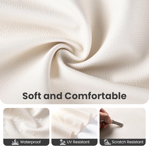 Marine Vinyl Fabric, Upholstery Faux Leather Fabric by The Yard, 1.05mm Lychee Texture Leather Sheets for Sofa Chairs Handbags Hair Bows Earrings Crafts (1 Foot 12''X 54'', Beige) - color: Beige, size: 1 Foot