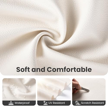 Marine Vinyl Fabric, Upholstery Faux Leather Fabric by The Yard, 1.05mm Lychee Texture Leather Sheets for Sofa Chairs Handbags Hair Bows Earrings Crafts (1 Foot 12''X 54'', Beige) - color: Beige, size: 1 Foot