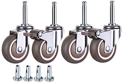 2 Inch Rubber Caster Wheel Set of 4(2 with Brakes & 2 Without) with 5/16" x 1-1/2" (8 x 38mm) Stem Sockets, for Furniture Crib Trolley Dining Car Casters - style: 2 With Brakes & 2 Without Brakes