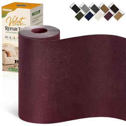 Self Adhesive Couch Patch Repair Fabric Velvet Tape Burgundy, 4 x 79 Inch - color: Burgundy, size: 4" x 79"