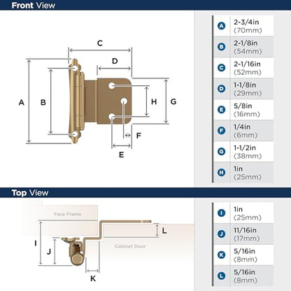 Amerock 1 Pair 3/8" Inset Champagne Bronze Self-Closing Face Mount Hinge