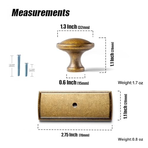 6Pack Antique Brass Cabinet Knob with Backplate Round Drawer Knob - color: Antique Brass, style: Escutcheon