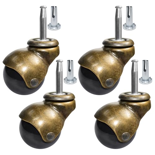 MySit 2 inch Ball Caster Wheels Brass Vintage Antique TPR Casters Set of 4 - size: 2 Inch no brakes