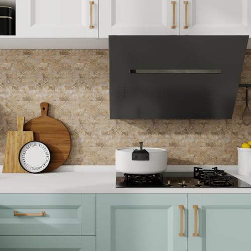 Peel and Stick Backsplash Tiles, Beige Slate Mixed Gold Stellate Self-Adhesive PVC Metal Mosaic Tiles for Kitchen & Bathroom (10 Sheets) - color: Beige Slate Mixed Gold Stellate