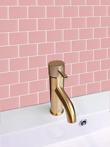 Alwayspon 10 Sheets 3D Thickened Peel and Stick Vinyl Backsplash Tiles, 12"x6" Self-Adhesive Wallpaper Wall Tile Stickers Stick on Subway Tiles for Kitchen Bathroom, Pink 061 - color: T80061S
