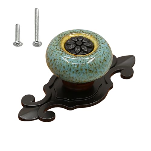 HUAMULAN 10 Pack Ceramic Knobs Leopard Dresser Cabinet Pulls with Backplate - color: HRJ1901-HeiBaoLan-10PACK