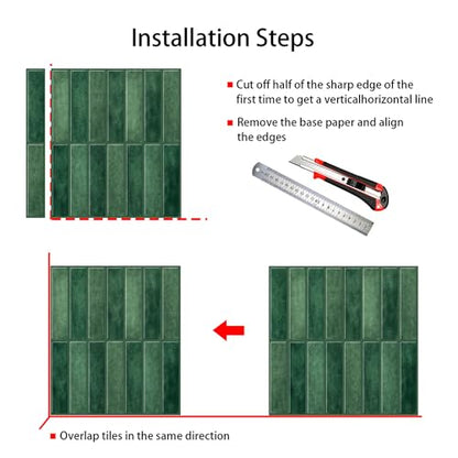 Alwayspon 10 Sheets 3D Peel and Stick PVC Backsplash Tiles, 10"x10" Self-Adhesive Wall Tile Stickers Stick on Subway Tiles for Kitchen Bathroom, Dark Green - color: T80561