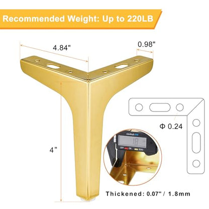 4PCS 4 Inch Gold Metal Furniture Legs Feets Heavy Duty Triangle Chair Legs - size: 4 inch