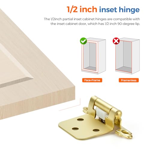 Gold Self-Close Cabinet Hinges, 1/2 Inch Overlay,20 Pack 10 Pairs - size: Semi Concealed 1/2 inch Overlay