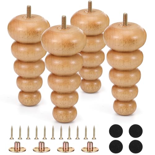 4 Pack Wood Bun Feet 6 Inch, Natural Dresser Legs for Sofa Cabinet - color: Natural, size: 6 Inch