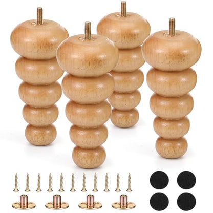 4 Pack Wood Bun Feet 6 Inch, Natural Dresser Legs for Sofa Cabinet - color: Natural, size: 6 Inch