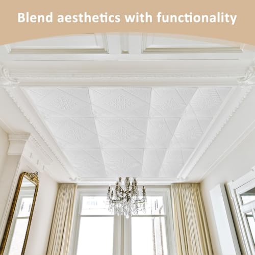 Nuanchu 20 Pcs 13.8 x 13.8 Inch Ceiling Tiles Peel and Stick, Elegant - color: Elegant, size: 13.8 x 13.8 Inch
