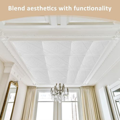 Nuanchu 20 Pcs 13.8 x 13.8 Inch Ceiling Tiles Peel and Stick, Elegant - color: Elegant, size: 13.8 x 13.8 Inch