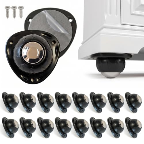 Heavy Duty Self Adhesive Furniture Casters 16 Pack Stick-On Swivel Wheels - color: Black-16