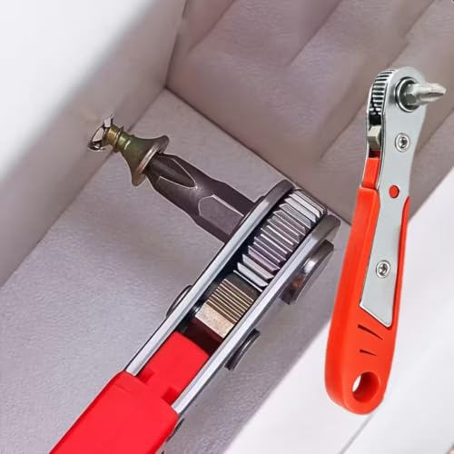 2PCS Steel Screwdriver, Suitable for Narrow Spaces, Non-Motorized Red Right Angle Tool with Ratchet Forward/Reverse Function, Red - color: Red