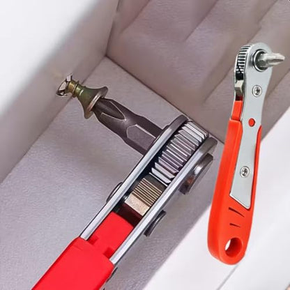 2PCS Steel Screwdriver, Suitable for Narrow Spaces, Non-Motorized Red Right Angle Tool with Ratchet Forward/Reverse Function, Red - color: Red