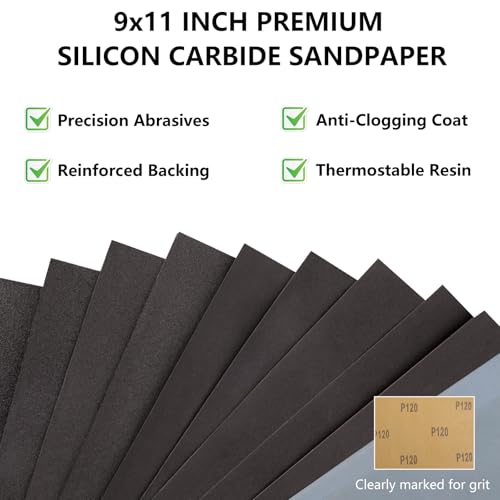 18-Sheet 9 x 11 Inch Sandpaper Assortment, Wet Dry Sand Paper - size: 9 x 11 Inch, style: Mix Grit-18sheets