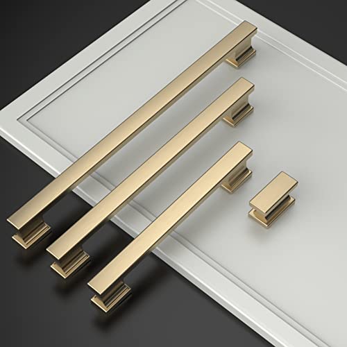Amerdeco 10 Pack Heavy Duty Solid Brushed Brass Cabinet Pulls 5" - color: Brushed Brass, size: 5" hole center