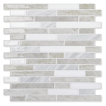 LONGKING 10-Sheet Extra Thick Peel and Stick Backsplash Tiles, Waterproof Kitchen Backsplash Peel and Stick Tile, Self-Adhesive Backsplash for Kitchen, Beige & White - color: Beige & White